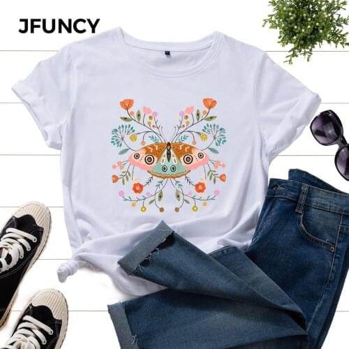 JFUNCY Oversized Women T-shirts Casual Harajuku Graphic Tee Shirts Summer Plus Size Woman Tshirts Camisetas Mujer Female Tops