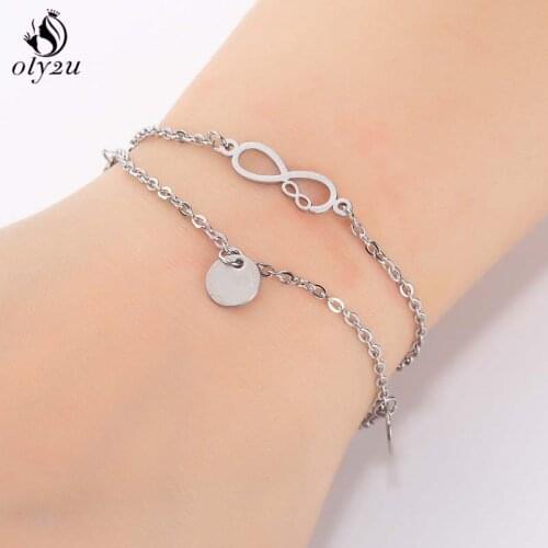 Oly2u Fashion Simple Metal 8 Infinity Charm Bracelets for Women Girls Gold Stainless Steel Bracelet Summer Style Beach Gift