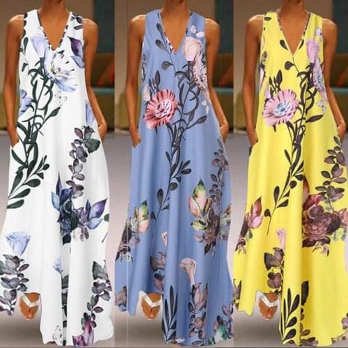 Women Sleeveless Bohemia Long Maxi Dress Summer Beach Party Sundress Plus -OPK