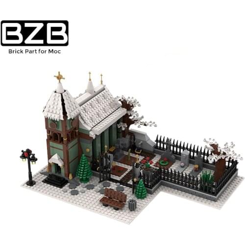 BZB MOC 2021 Winter City Christmas Tree House Village Holiday Scene Building Block Model Home Decoration Kids DIY Toys Best Gift