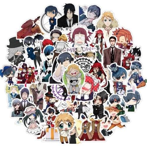 10/30/50Pcs Black Butler Graffiti Waterproof Skateboard Travel Suitcase Phone Laptop Luggage Stickers DIY Kids Girl Toys