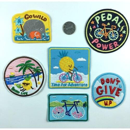 10pcs/lot Fun Embroidery Patch Letter Kids Clothing Decoration Pineapple Bicycle Elephant Alien Rainbow Rocket Iron Applique