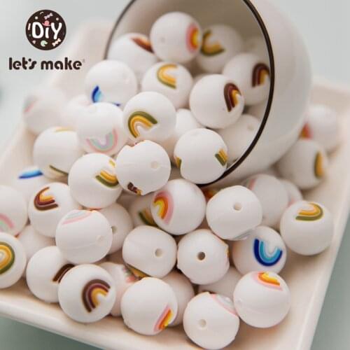 Lets make 10pcs Silicone Rainbow Round Beads Food Grade Cloud DIY Pacifier Clips Necklace Rainbow Baby Teether Accessories