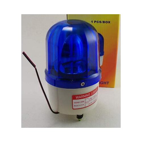 220VAC Blue Rotating Beacon Caution Warning Light Lamp With Speaker Spiral Fixed