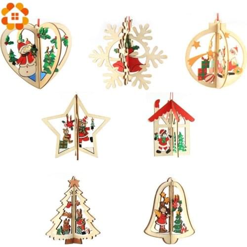 3Sets/Lot 3D Christmas Wooden Pendants Ornaments For Home Christmas Party Xmas Tree Hanging Ornaments Kids Gifts Decorations