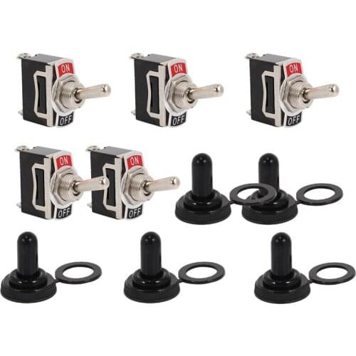 Heavy Duty Rocker Toggle Switch 15A 250V 20A 125V SPST 2 Pin ON/OFF Switch Metal Bat Waterproof Boot Cap Cover - 5 Pack