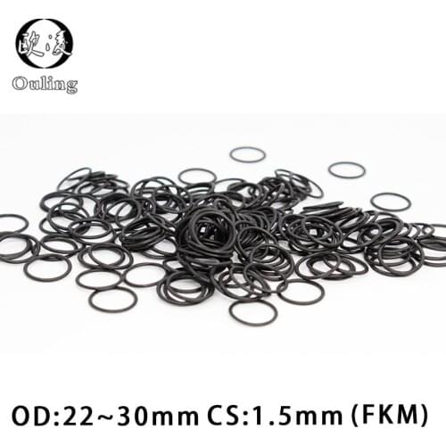 5PCS Fluorine rubber Ring Black FKM O ring Seal 1.5mm Thickness OD22/23/24/25/26/27/28/29/30mm Rubber O-Ring Seal Gasket Washer