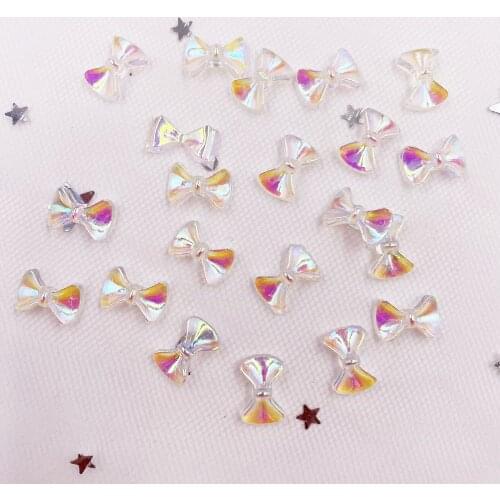 50Pcs AB Clear Bow Flatback Rhinestone Clothing Buttons Applique Scrapbook Ornament DIY Manicure Accessories Craft L064