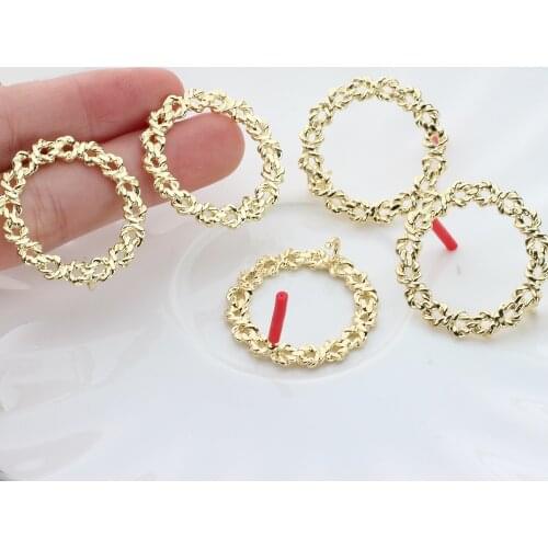 Zinc Alloy Golden Big Hollow Round Circle Base Earrings Connector Charms 30mm 6pcs/lot For DIY Drop Earrings Making Accessories