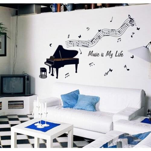 Big Black Piano Musical Note Wall Sticker for Children Room Practice Room Decorate Stickers Removable Vinyl Decorative Classroom