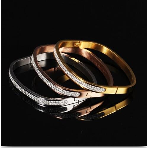 10pcs/Lot Stainless Steel Cuff Bracelets & Bangles With Cubic Zircon Can Open For Women Jewelry Wholesale