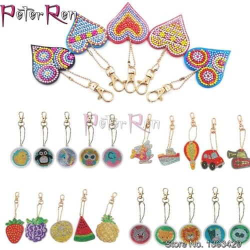Keychain heart smile Diamond Painting Key Chain fruit Embroidery Key Rings Handmake Decor animal vehicle Gift 5pcs/set