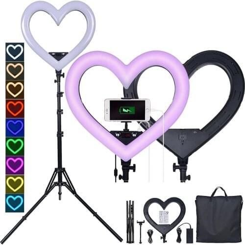 Fusitu Heart Shape Photographic Light RGB LED Lamp 3200-5600K Lighting With Tripod USB Port For Phone Camera Makeup Studio Video