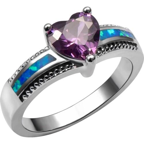 Blue Fire Opal With Purple Crystal Zircon 925 Sterling Silver Ring Beautiful Jewelry Size 6 7 8 9 10 R1396