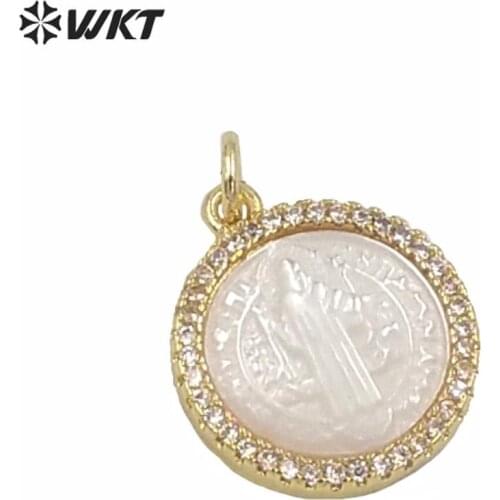 MP164 China Supplier new white shell pendant Jehovah people image pendant 15mm religious Christian pendant in gold plated