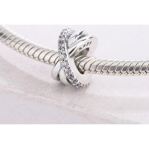 925 Sterling Silver Sparkling And Polished Lines CZ White Zircon Pendant Charm Bracelet DIY Jewelry Making For Pandora