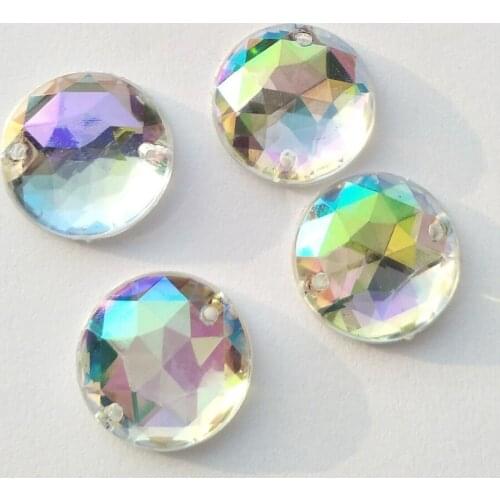 MEYA Round Sew on Rhinestones with 2 Holes,Sewing Stone AB Colors Craft Supplies, Flat Back Glass Sewing Crystal Beads