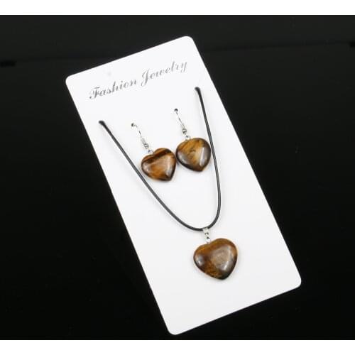 Wholesale Natural Stone Heart Pendant Earringst Necklace Set Choker for Women 10 Colors Natural Crystal Agates Chain Necklace