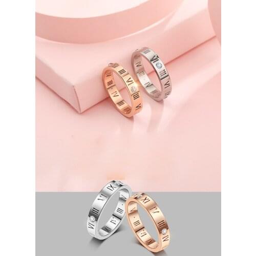 Rose gold Roman numeral titanium steel rose gold ring jewelry high Quality Crystal ring