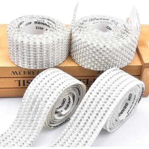 Self Adhesive White Pearl Rhinestone Tape Banding Strass Crystal Ribbon Sticker DIY Shoes Cosmetic Boxes Wedding Decoration