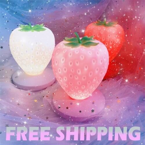 LED Touch Dimmable Night Light Silicone Strawberry shape Cute night light Lamp USB Bedside Lamp for Baby Children Kids Gift