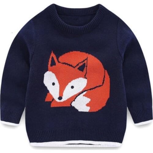 3 4 5 6 7 Years Boys Sweaters Cartoon Fox Print Knitted Sweaters For Boys Kids Clothing 2019 High Quality Casual Pullover New
