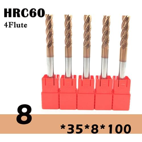 5PCS HRC60 8mm 4Flute Solid Carbide Endmills ENDMILL D8X35XD8X100L Standard Length Side milling Slotting Profiling face mill