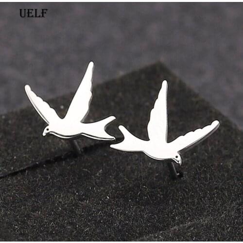 Uelf Stainless Steel Cute Animal Pigeon Peace Dove Pendientes For Women Swallow Nesting Trendy Creative Ear Stud Earrings