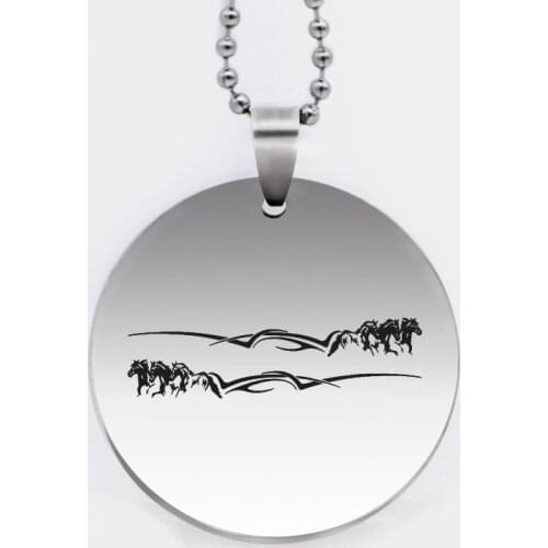 Ufine animal jewelry running horse pendant army card round disc stainless steel customed necklace N4518