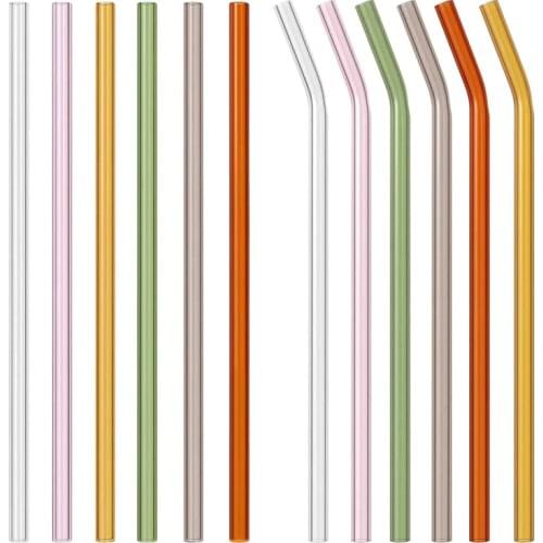 UPORS 10Pcs/Set Glass Straw 200*8mm Reusable Drinking Straws with Cleaning Brush Eco Friendly Glass Drinking Straws for Tumbler