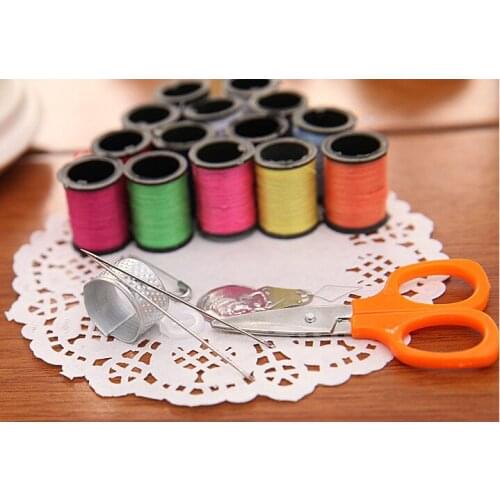 Japanese-style 21PCS DIY Thread Threader Needle Scissor Thimble Leather Mini Travel Plastic Storage Box Sewing Kit Tool