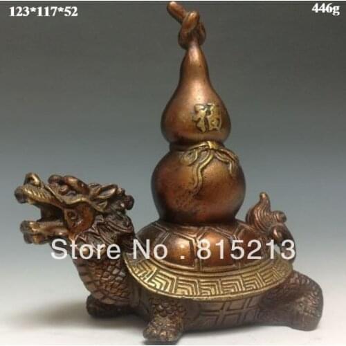 Wang 000167 Chinese Bronze Statues w Turtle&Gourd ss