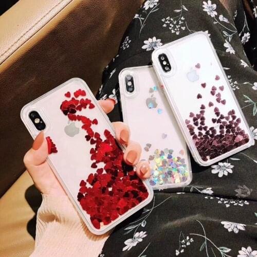 Love Heart Liquid Phone Case For iPhone X 8 7 6S 6Plus Quicksand Glitter Transparent Back Cover Shining Cases