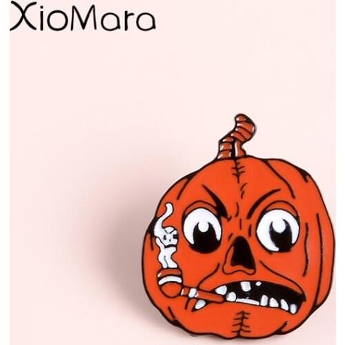 Angry Pumpkin Monster Enamel Pin Happy Halloween Witches Jewelry Magic Hat Wizard Brooches Badges Lapel pins For Festival Gifts