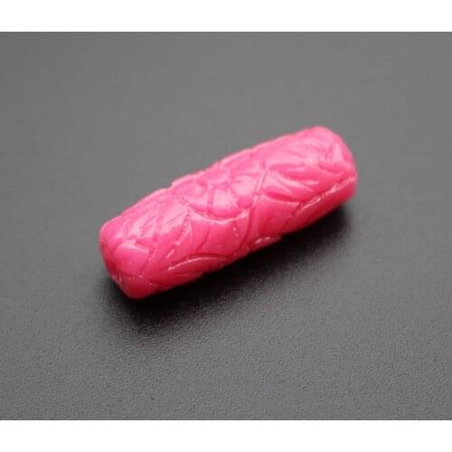 10Pcs Hot pink Color Cylindrical Shape 8mm*25mm Artificial Coral beads Carved Flower beads Cabochon for Jewelry making