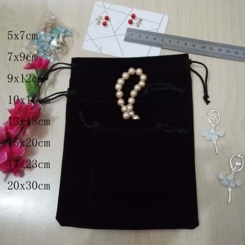 20pcs Black Velvet Bags Jewellery Pouches 7x9 9x12 10x16 13x18 cm Drawstring Wedding Christmas Gift Bags Jewelry Packaging Bags