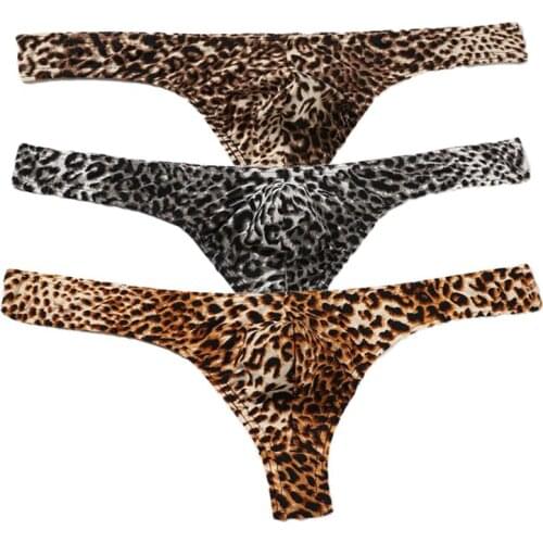 3PCS Men Leopard Briefs Jockstrap Sexy Bugle Pouch Underwear String Homme Low Waist Mini Panties Plus Size Lingerie Underpants