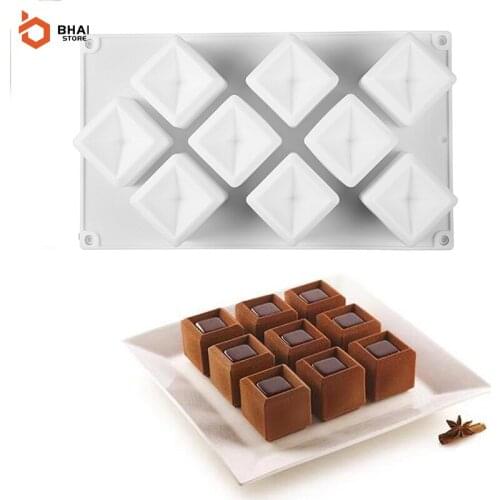 9 Cavity Square 3D Mousse Cake Silicone Mold For Kitchen Baking DIY Fondant Jelly Pudding Pastry Bakeware Candle Making Decor To