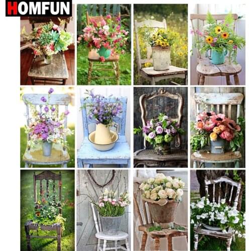HOMFUN Diamond Embroidery DIY Diamond Painting Cross Stitch Kit "Flower chair scenery" 5D Needlework Diamond Home Decoration