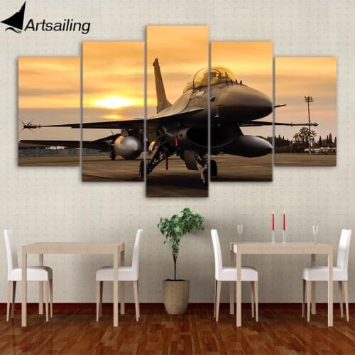 ArtSailing 5 Painting Canvas Art Space Airplane Sunset On Field Paintings for Living Room Canvas Print Modern Living Pictures