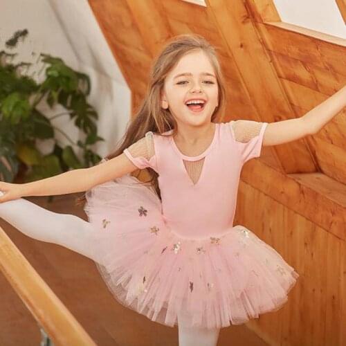 Summer 2019 New Kids Dance Dress Girls Ballet Tutu Soft Cotton Short Sleeved Dance Skirt Dresses Stage Paty Performance Gifts