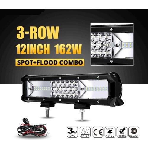 12 inch 162W LED Light Bar 3-row Offroad Beam Combo Led Working Light Bar Day Running Driving Lamp Lights Truck SUV ATV 4x4 4WD