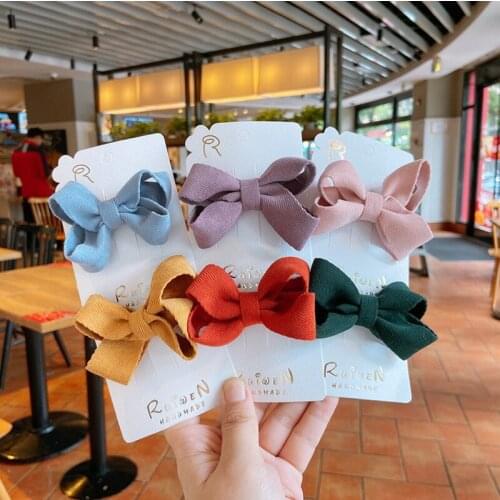 Fashion Hand-made Grosgrain Ribbon Solid Color Hair Bows Alligator Clips Hair Accessories for Toddler Girls Kids