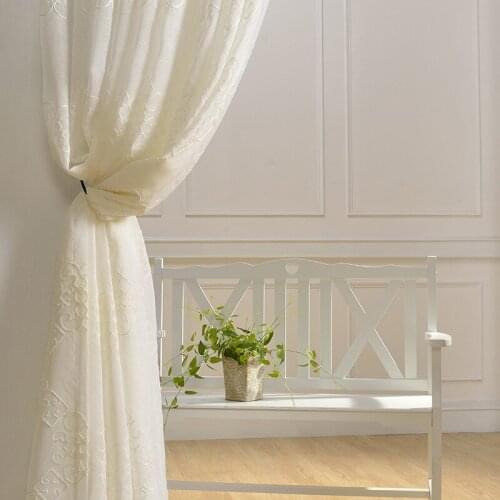 Geometric Chinese Embroidery White Curtain for Living Room Minimalism Sheer Tulle for Kitchen Balcony