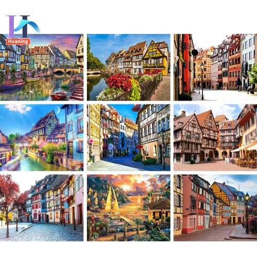 Painting By Numbers Landscape The French Town Of Colmar Half-timbered House Fairytale Town Paint By Numbers Home Decor Scenery