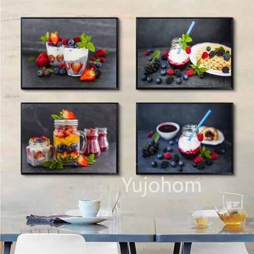 Raspberry Fruit Platter Strawberry Blueberry Food Wall Pictures Living Dinning Room Home Decor Posters Kitchen Canvas Paintings