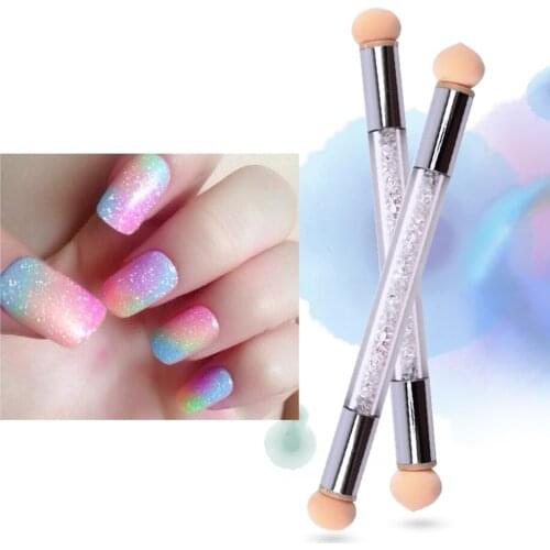 1PC Nail Art Gradient Brush Pen Painting Drawing Pen With 4 Replace Sponge Heads Double End Rhinestone Handle Manicure Tool