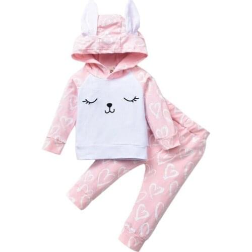 0-24M Newborn Baby Girl Clothes Sets Rabbit Print Hoodies Top Long Pants Trousers Easter Bunny Outfit