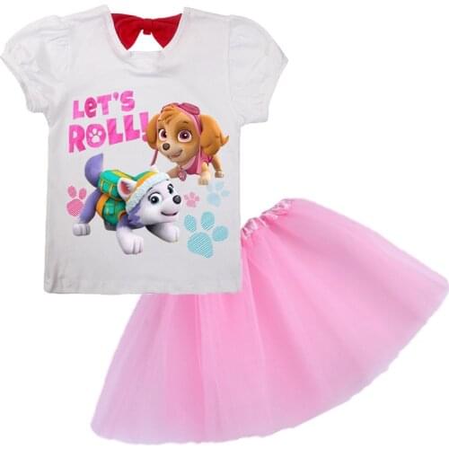 Summer Paw Patrol Girls' Skirt Suit Short Sleeve T-shirt Multi Color Fashion Girls' Short Sleeve Skirt Suit Dog Patrol