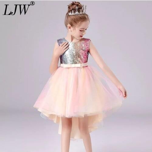 Girl Summer Fashion Lace Long Tail Set of Dress Children Girl Color Mesh Princess Skirt